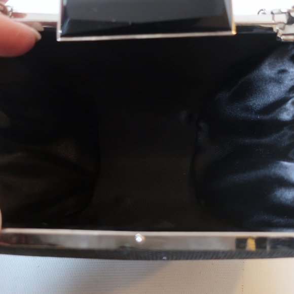 MACYS BLACK EVENING PURSE W/STONE CLOSURE* - Picture 6 of 6